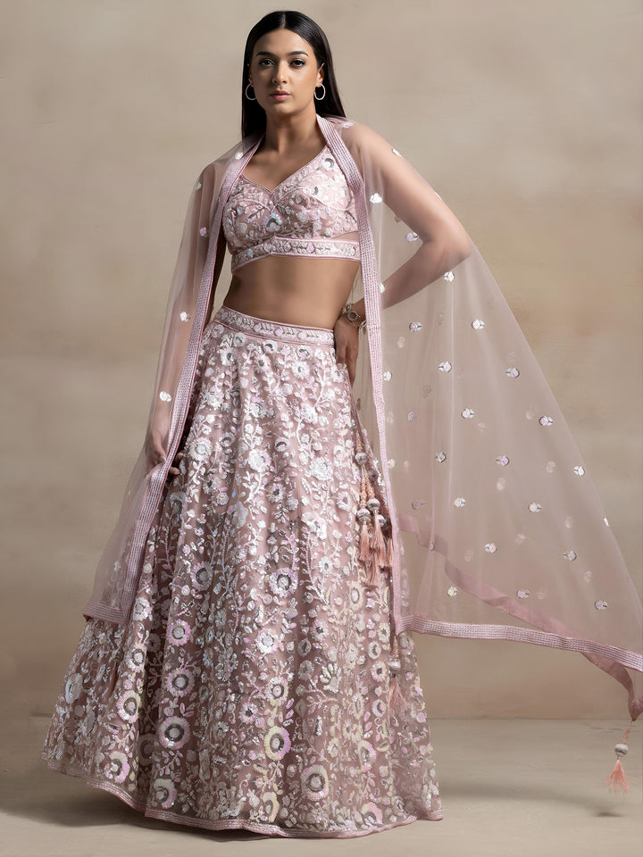 Wonderful Pink Sequins Net Party Wear Lehenga Choli With Dupatta