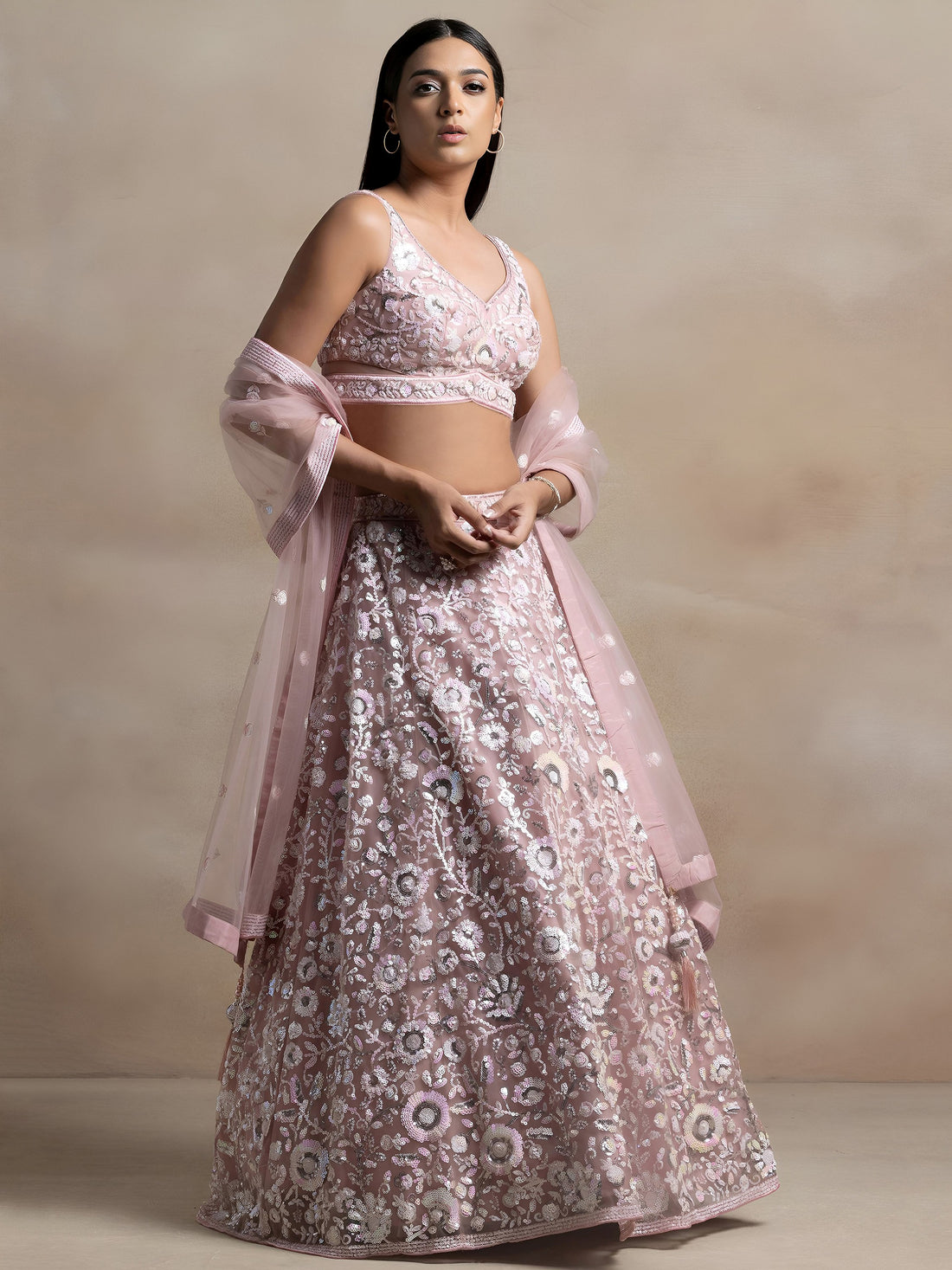 Wonderful Pink Sequins Net Party Wear Lehenga Choli With Dupatta