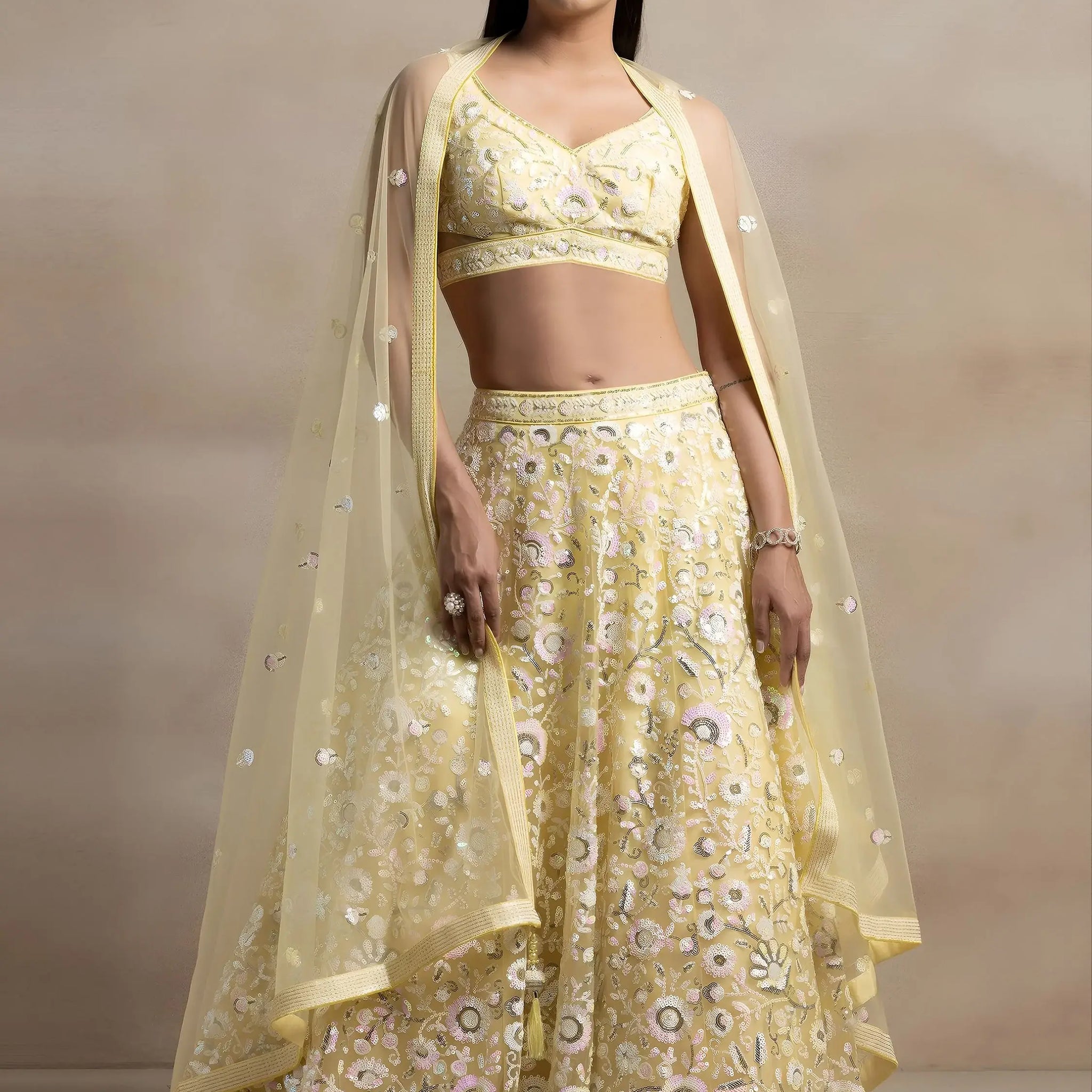 Unique Yellow Sequins Net Haldi Wear Lehenga Choli With Dupatta