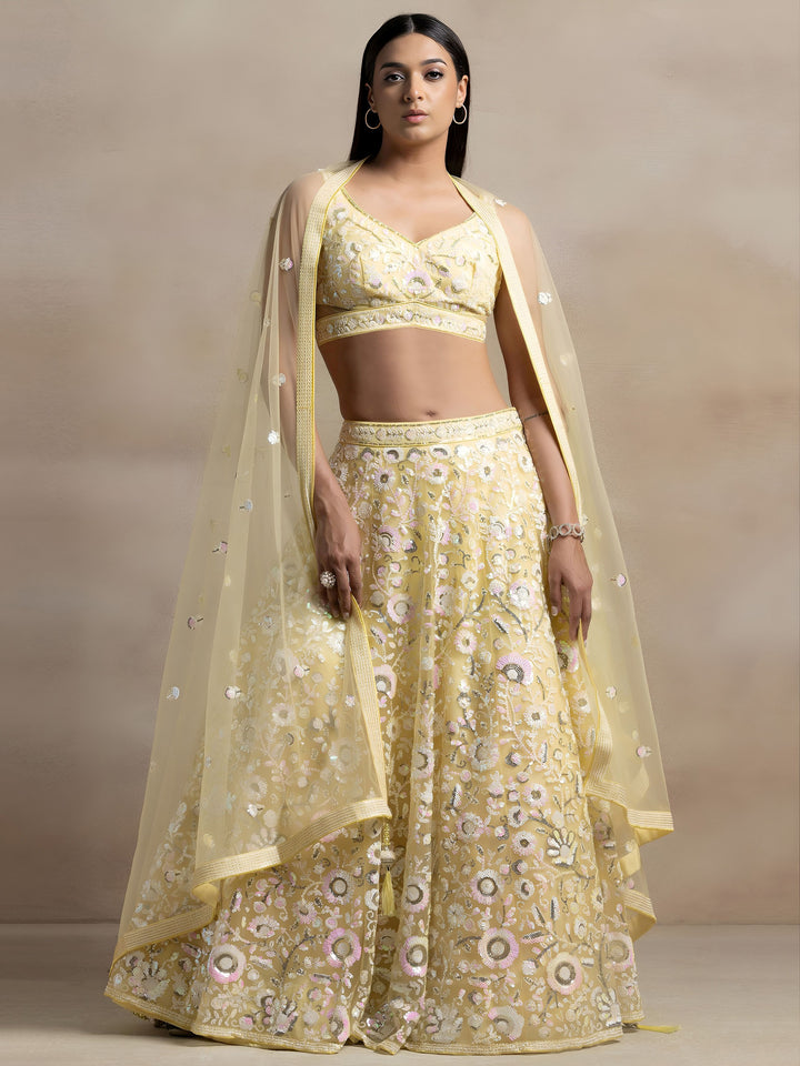 Unique Yellow Sequins Net Haldi Wear Lehenga Choli With Dupatta