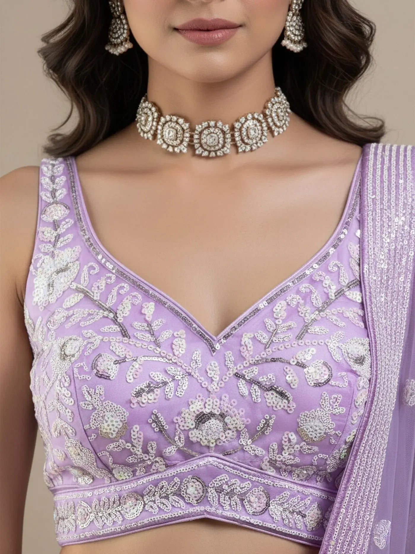 Stunning Lavender Sequins Net Party Wear Lehenga Choli With Dupatta
