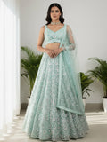 Stellar Green Sequins Net Bridesmaid Lehenga Choli With Dupatta