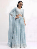 Pretty Blue Thread Embroidered Georgette Reception Wear Lehenga Choli