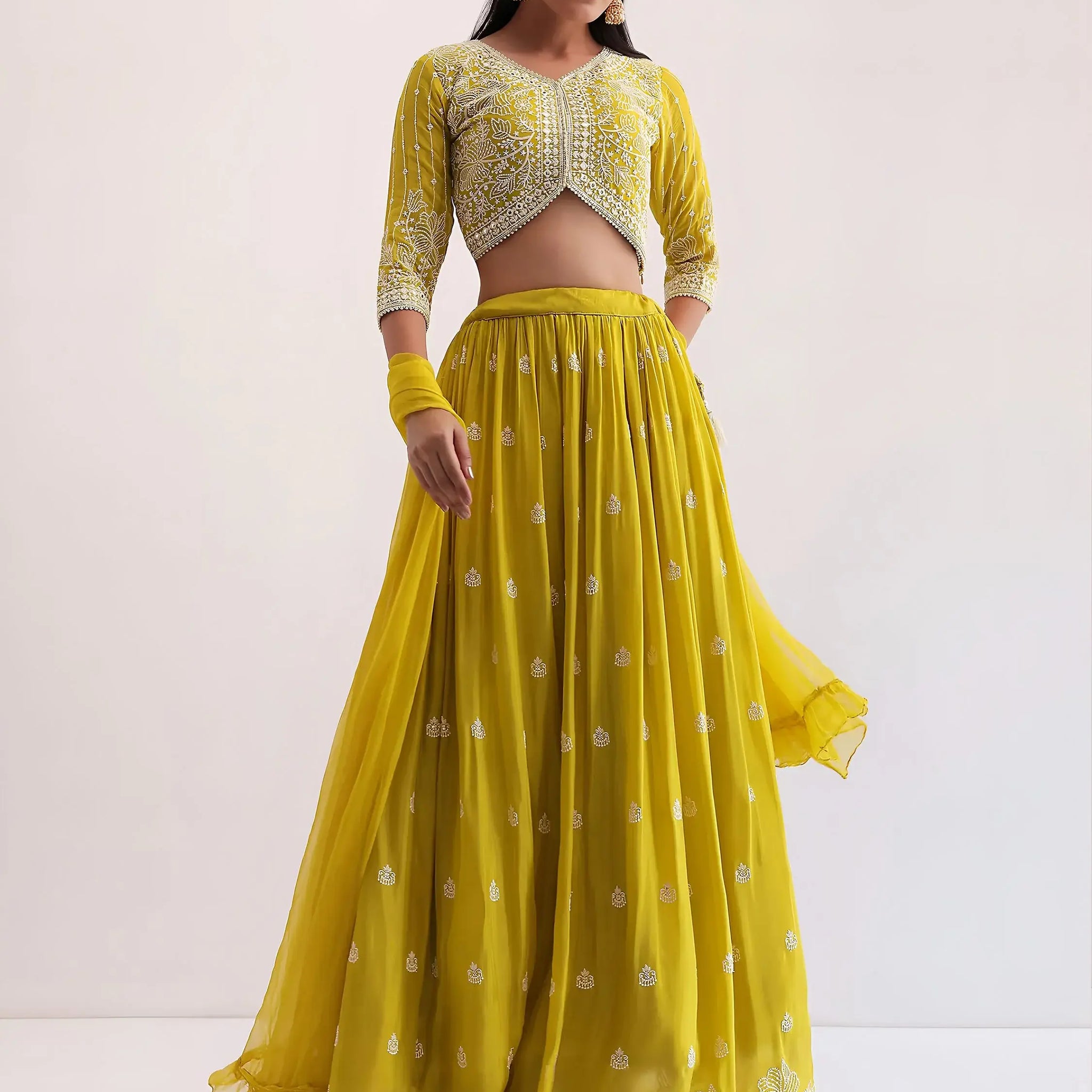 Wonderful Yellow Sequins Georgette Haldi Wear Lehenga Choli
