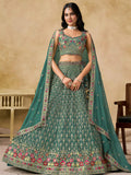Timeless Green Floral Embroidery Georgette Event Wear Lehenga With Blouse