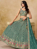 Timeless Green Floral Embroidery Georgette Event Wear Lehenga With Blouse
