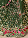 Impressive Dark Green Zari Embroidery Georgette Mehendi Wear Lehenga Choli