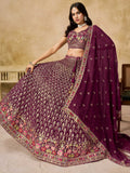 Spectacular Maroon Sequins Embroidery Georgette Wedding Wear Lehenga Choli