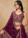 Spectacular Maroon Sequins Embroidery Georgette Wedding Wear Lehenga Choli