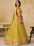 Incredible Yellow Embroidered Georgette Haldi Wear Lehenga Choli With Dupatta