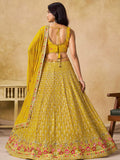 Incredible Yellow Embroidered Georgette Haldi Wear Lehenga Choli With Dupatta