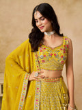 Incredible Yellow Embroidered Georgette Haldi Wear Lehenga Choli With Dupatta