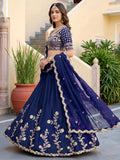 Amazing Navy Blue Sequins Silk Festival Wear Lehenga Choli With Dupatta
