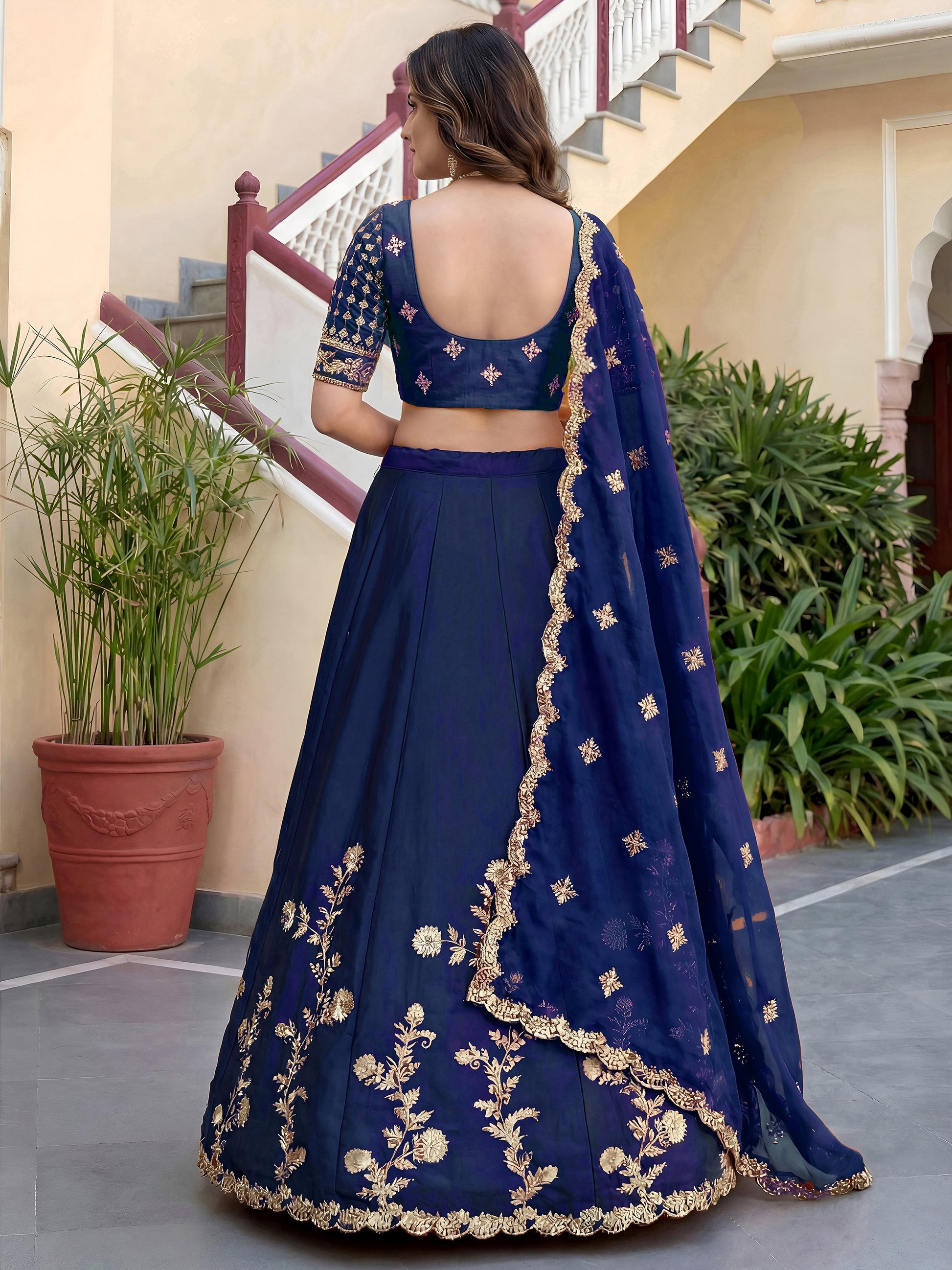 Amazing Navy Blue Sequins Silk Festival Wear Lehenga Choli With Dupatta