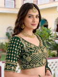 Attractive Green Embroidery Silk Festival Wear Lehenga Choli With Dupatta