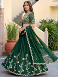 Attractive Green Embroidery Silk Festival Wear Lehenga Choli With Dupatta