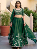 Attractive Green Embroidery Silk Festival Wear Lehenga Choli With Dupatta