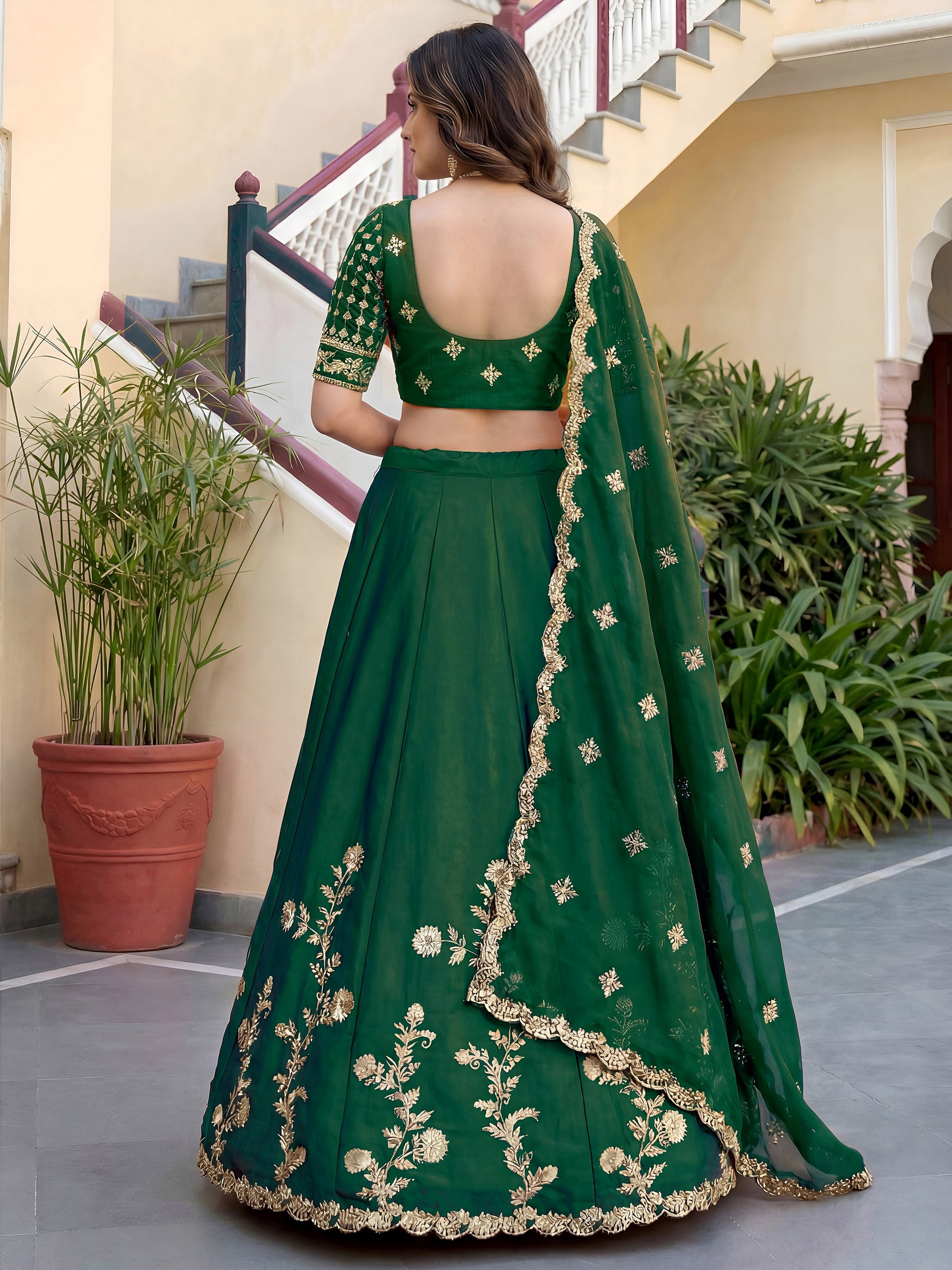 Attractive Green Embroidery Silk Festival Wear Lehenga Choli With Dupatta