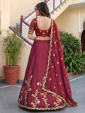 Lovely Maroon Sequins Silk Wedding Wear Lehenga Choli With Dupatta