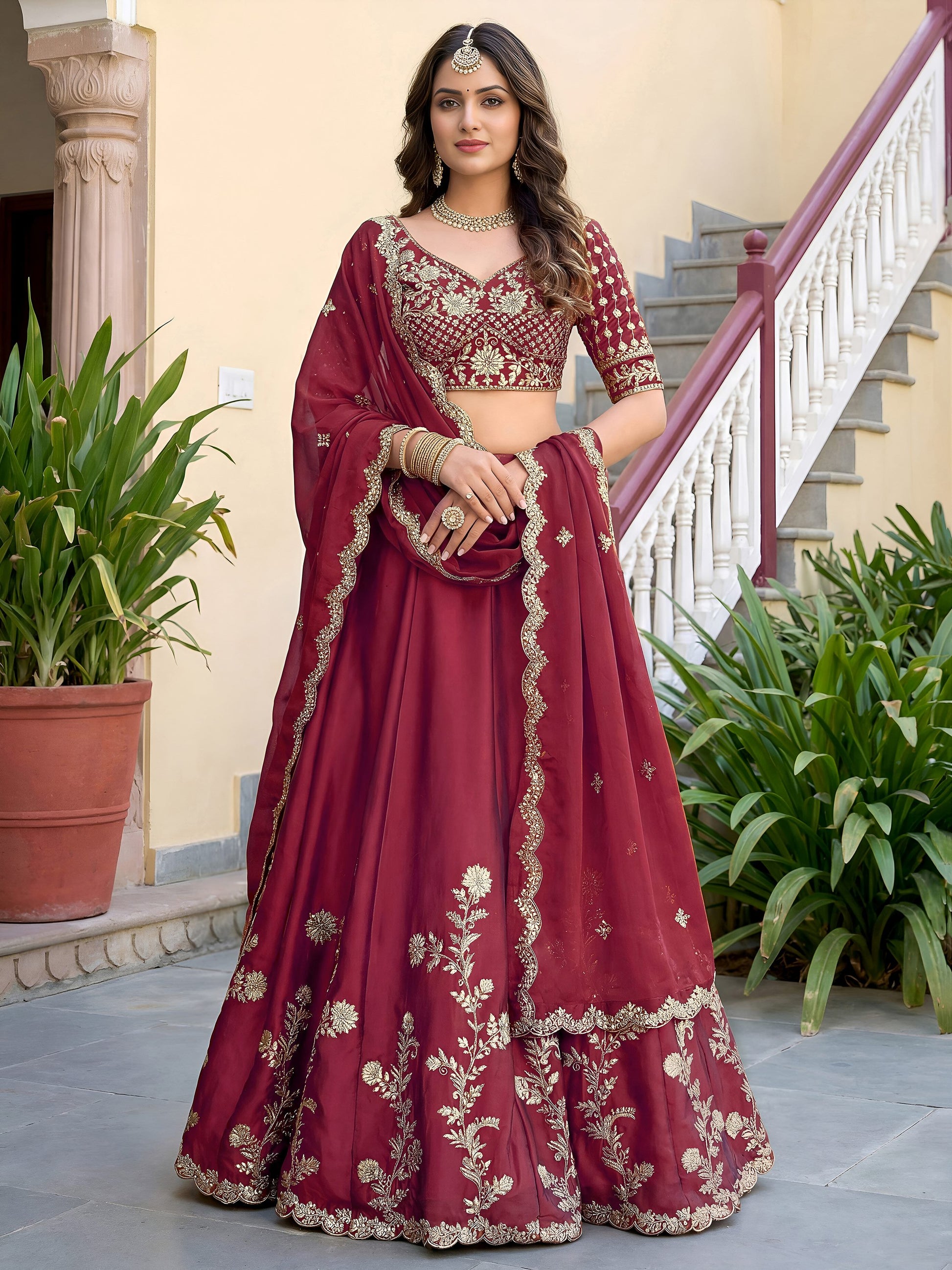 Lovely Maroon Sequins Silk Wedding Wear Lehenga Choli With Dupatta