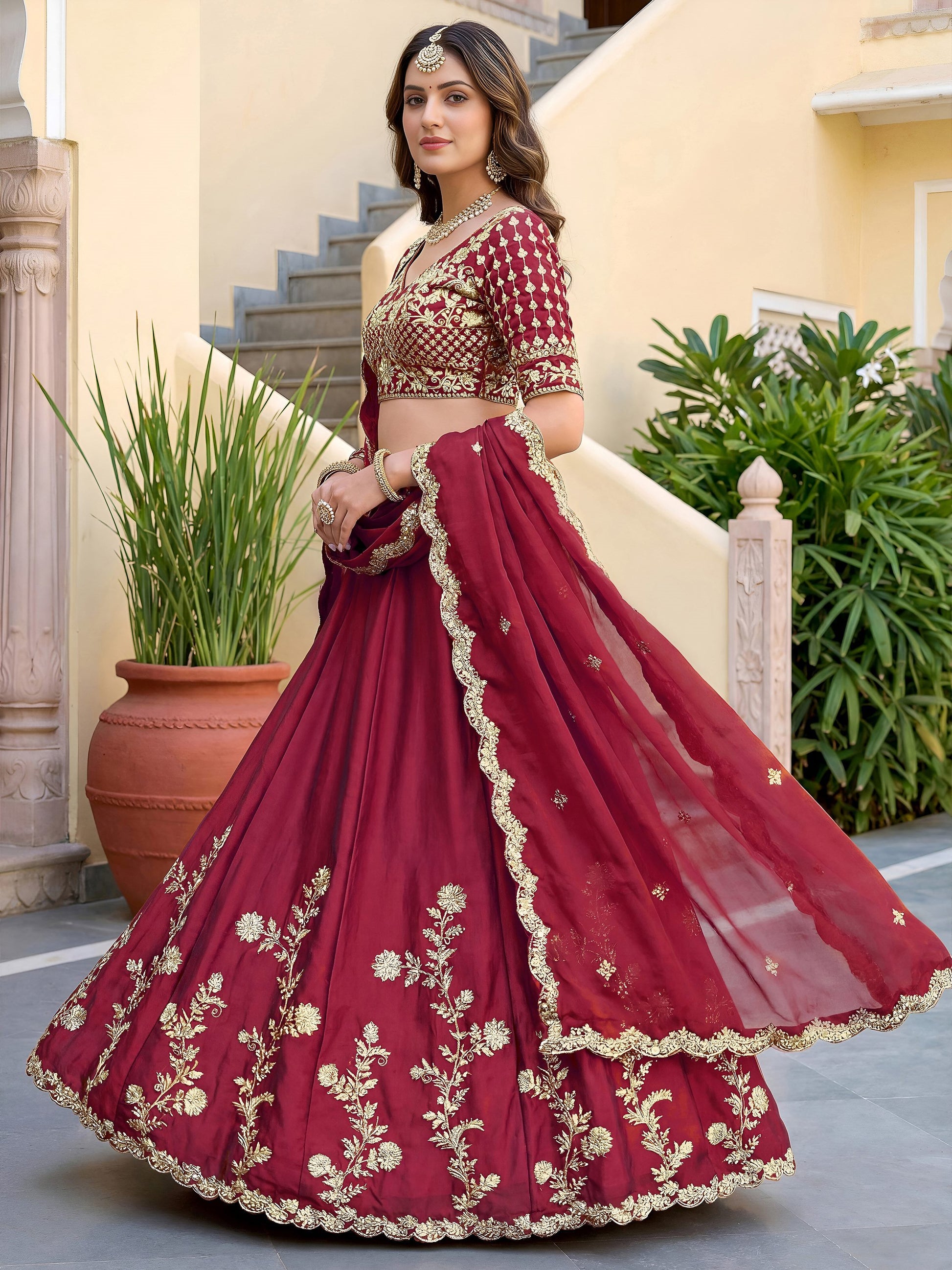 Lovely Maroon Sequins Silk Wedding Wear Lehenga Choli With Dupatta