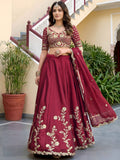 Lovely Maroon Sequins Silk Wedding Wear Lehenga Choli With Dupatta