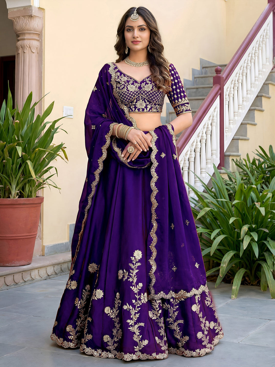 Beautiful Purple Sequins Silk Wedding Wear Lehenga Choli With Dupatta