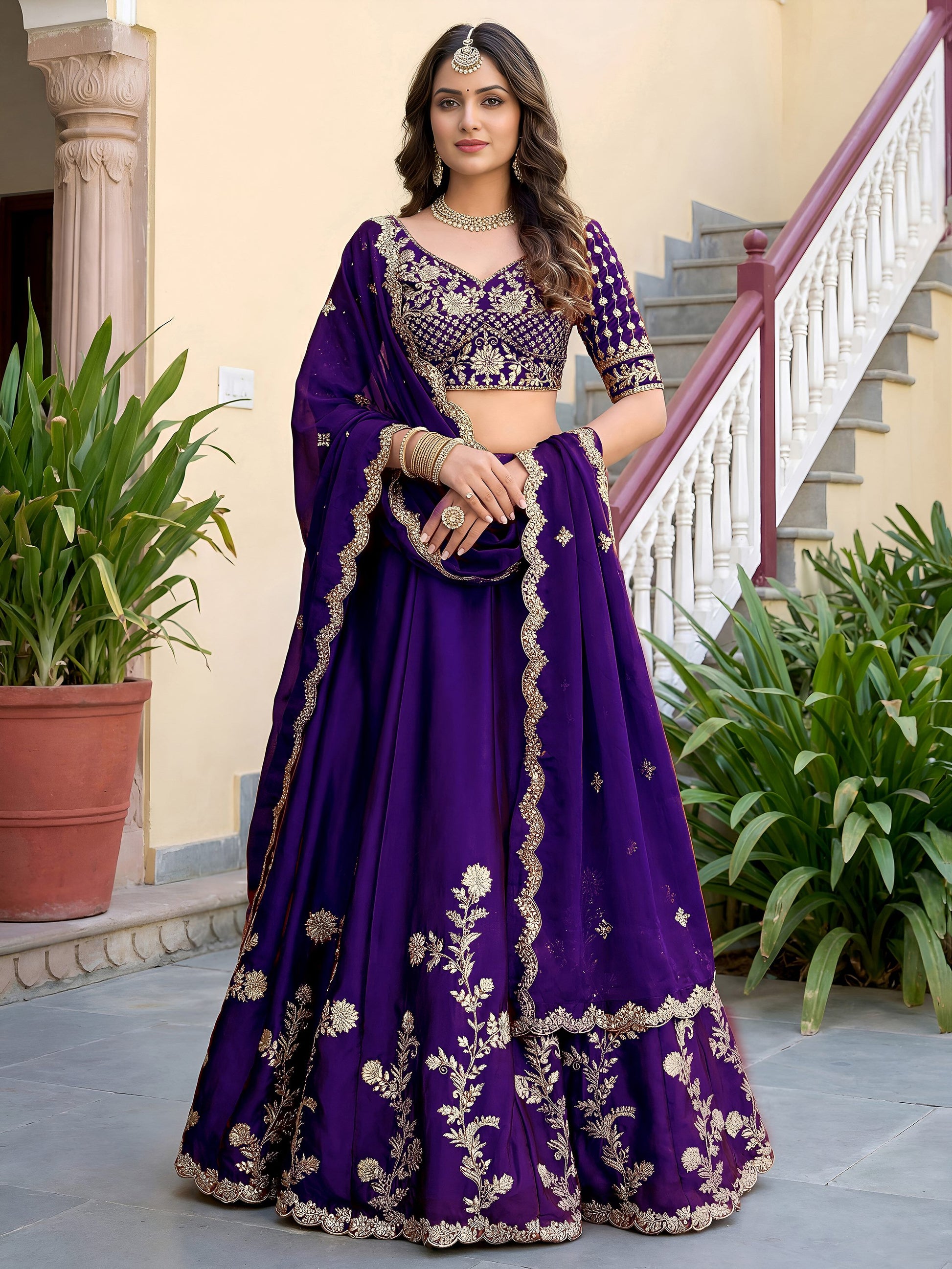 Beautiful Purple Sequins Silk Wedding Wear Lehenga Choli With Dupatta