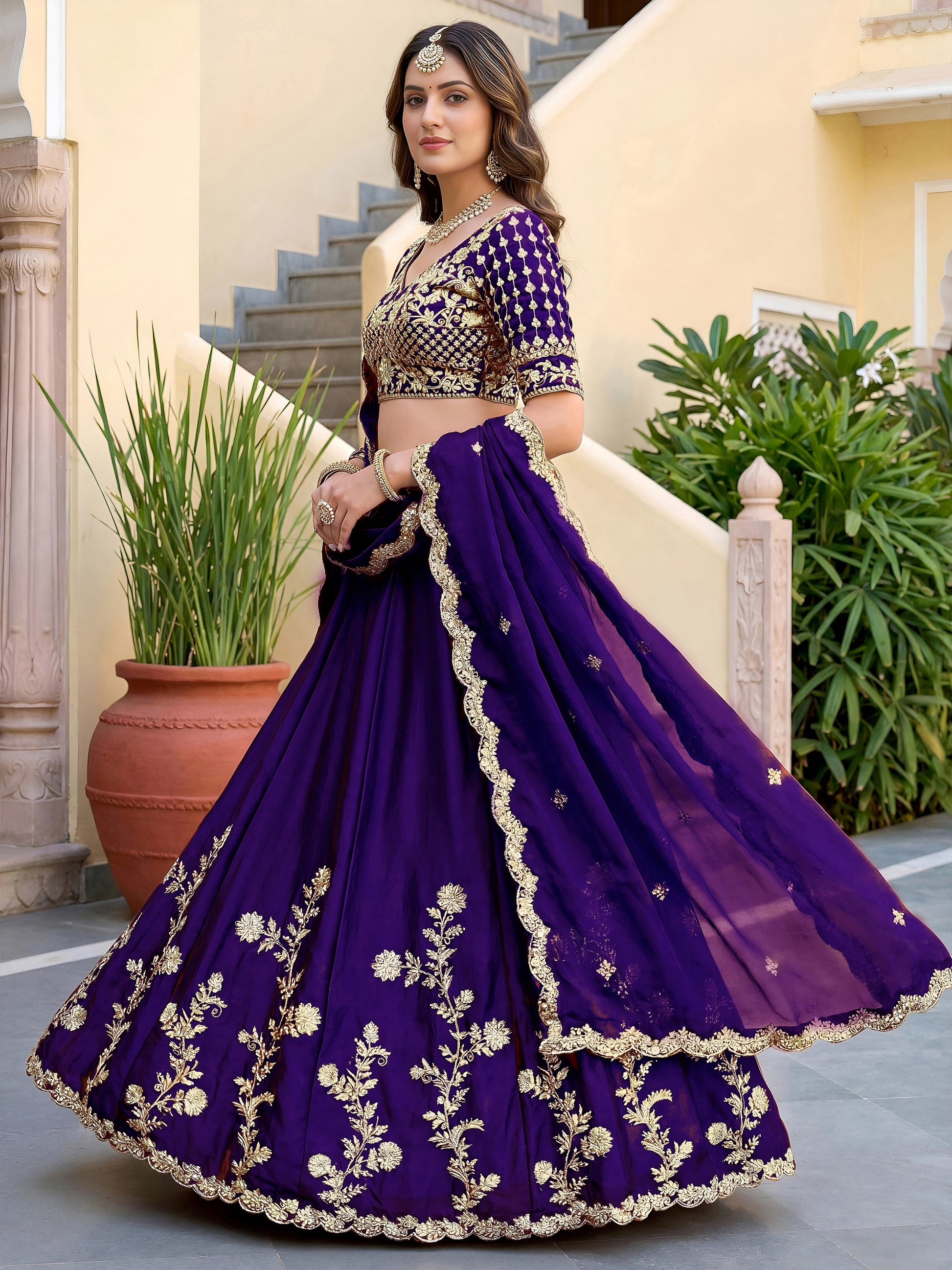 Beautiful Purple Sequins Silk Wedding Wear Lehenga Choli With Dupatta