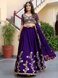Beautiful Purple Sequins Silk Wedding Wear Lehenga Choli With Dupatta