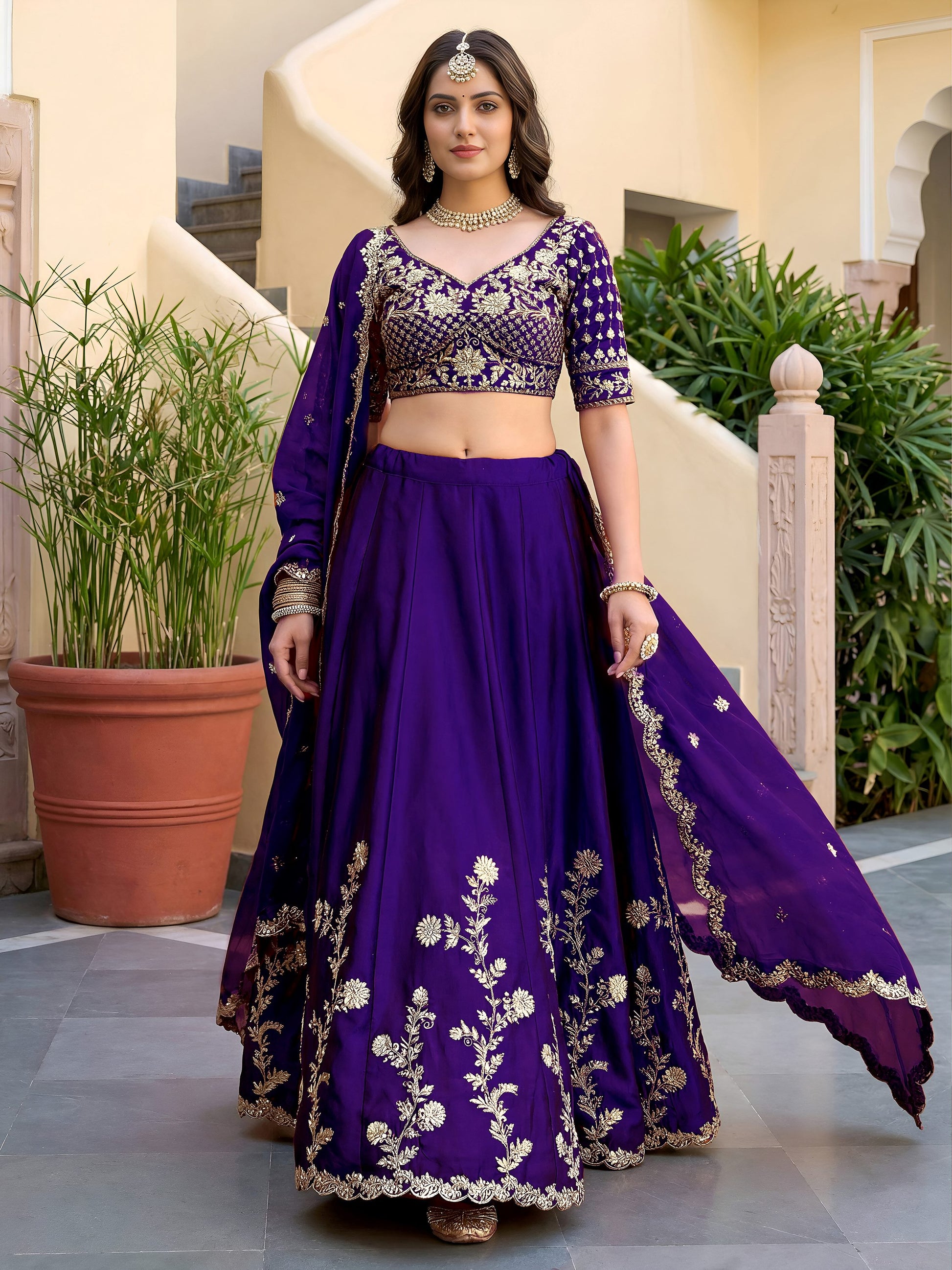 Beautiful Purple Sequins Silk Wedding Wear Lehenga Choli With Dupatta