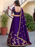 Beautiful Purple Sequins Silk Wedding Wear Lehenga Choli With Dupatta