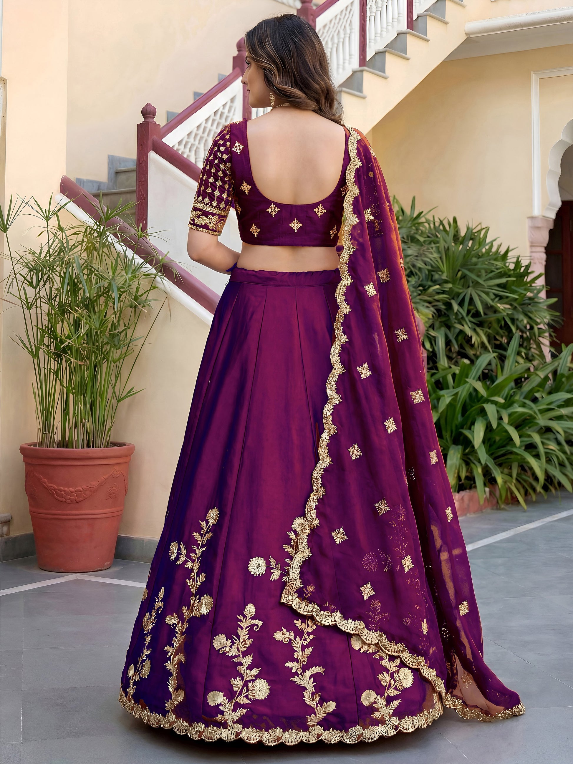Pretty Wine Thread Embroidery Silk Wedding Wear Lehenga Choli With Dupatta