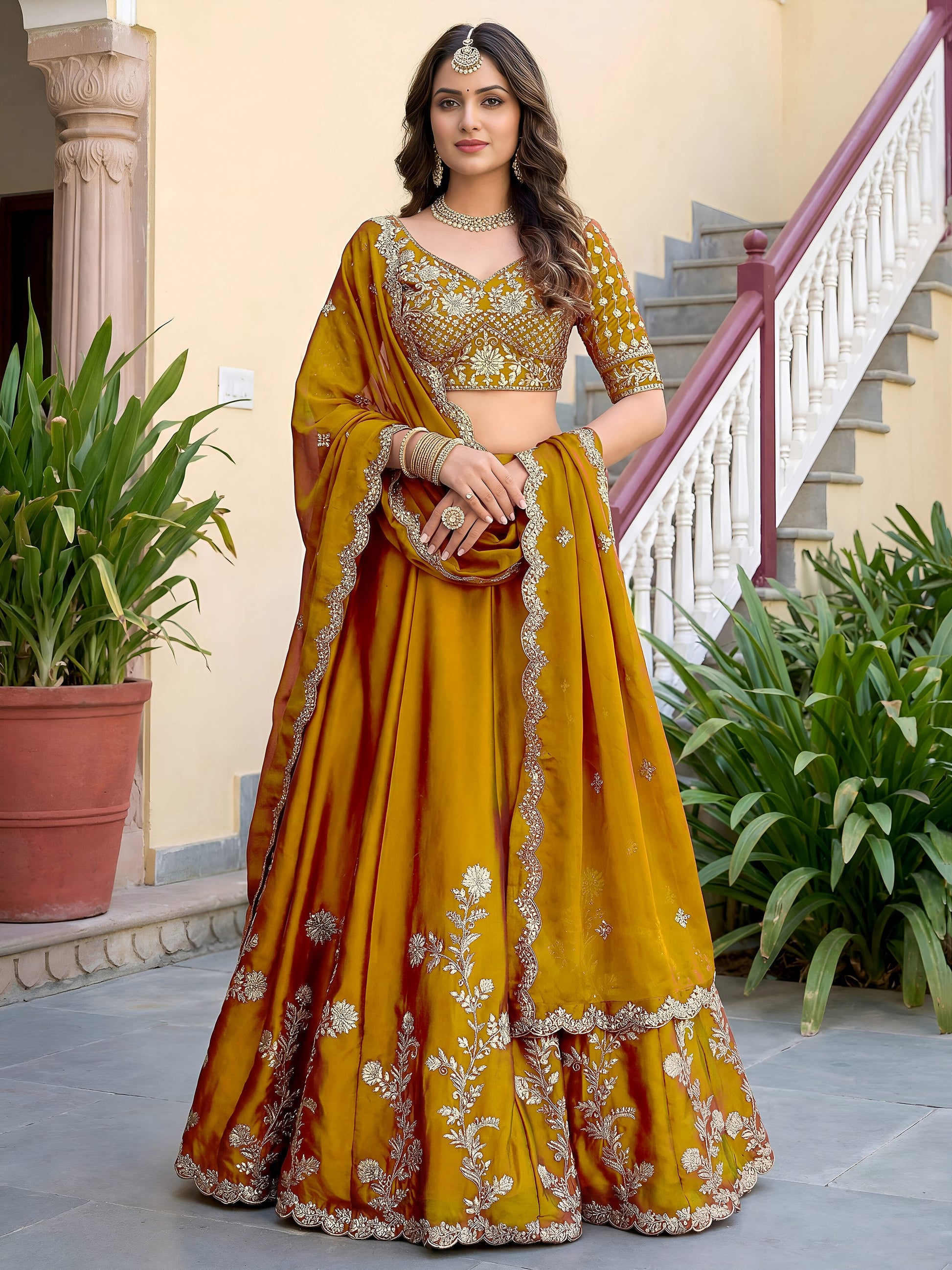 Stunning Yellow Embroidery Silk Wedding Wear Lehenga Choli With Dupatta