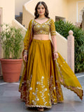 Stunning Yellow Embroidery Silk Wedding Wear Lehenga Choli With Dupatta