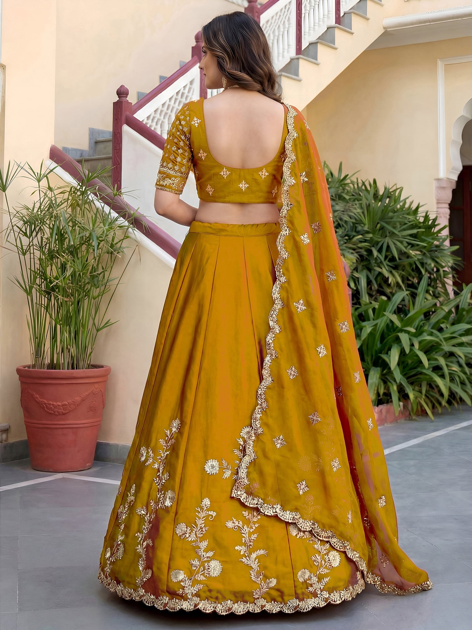 Stunning Yellow Embroidery Silk Wedding Wear Lehenga Choli With Dupatta