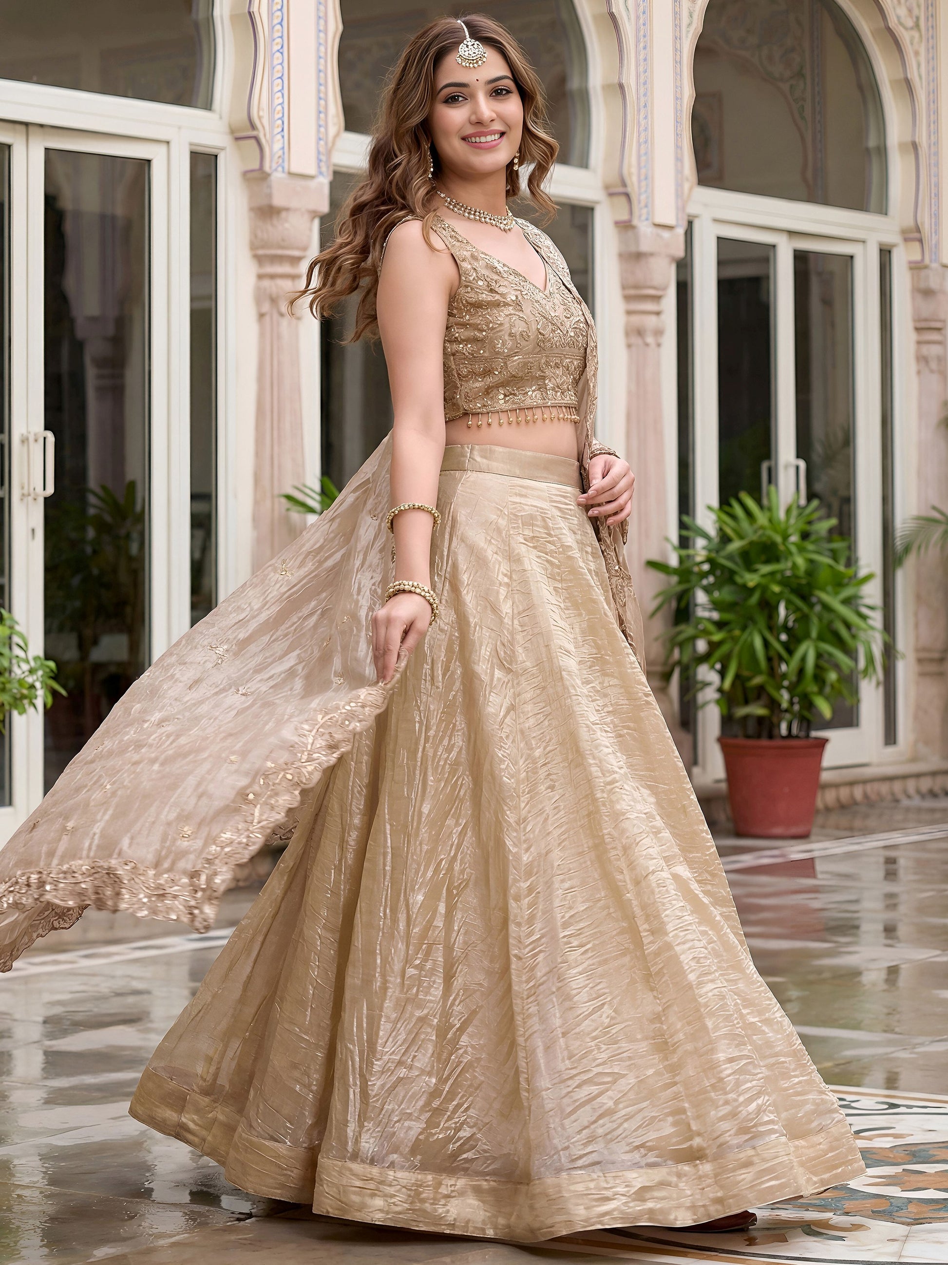Regal Golden Zari Silk Wedding Wear Lehenga Choli with dupatta