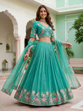 Fashionable Sea Green Floral Embroidered Organza Lehenga Choli