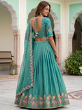 Fashionable Sea Green Floral Embroidered Organza Lehenga Choli