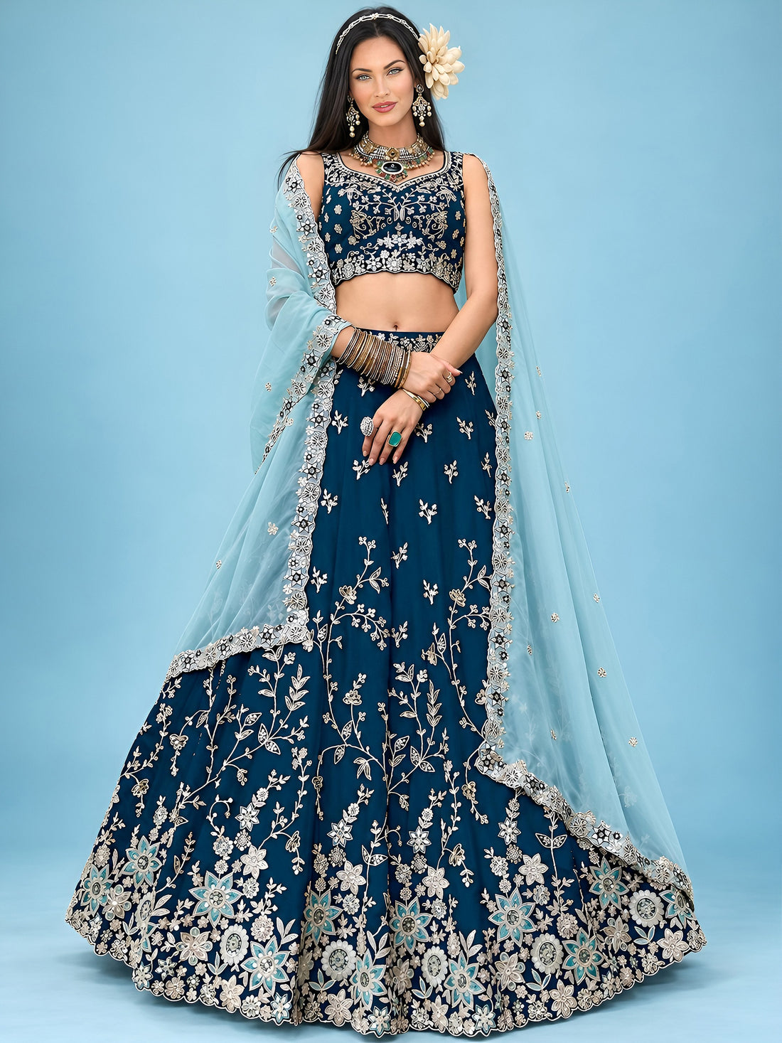 Captivating Blue Dori Work Silk Wedding Wear Lehenga Choli