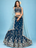 Captivating Blue Dori Work Silk Wedding Wear Lehenga Choli