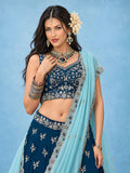 Captivating Blue Dori Work Silk Wedding Wear Lehenga Choli