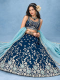 Captivating Blue Dori Work Silk Wedding Wear Lehenga Choli