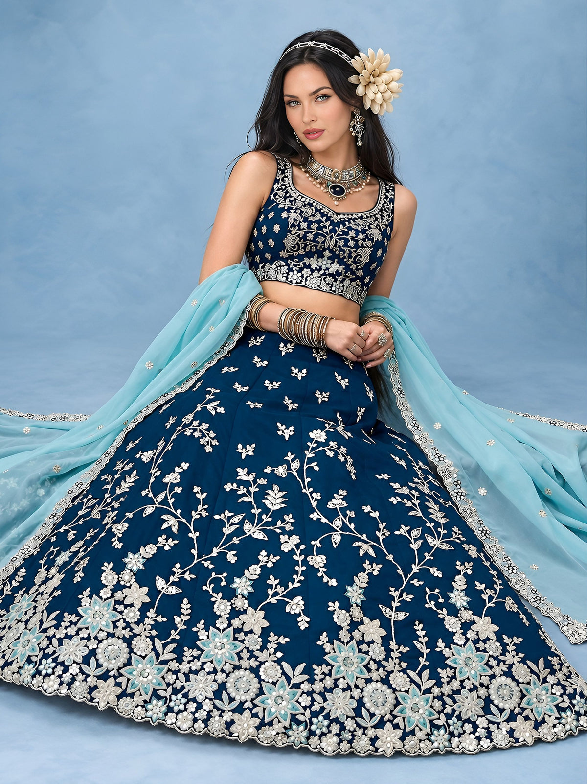 Captivating Blue Dori Work Silk Wedding Wear Lehenga Choli