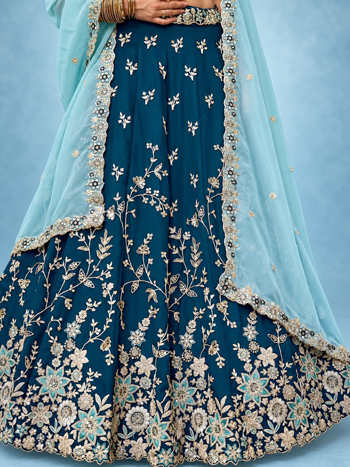 Captivating Blue Dori Work Silk Wedding Wear Lehenga Choli