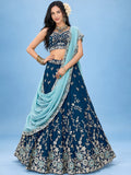 Captivating Blue Dori Work Silk Wedding Wear Lehenga Choli