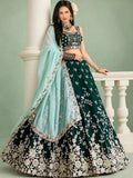 Charming Green Thread Work Silk Mehndi Wear Lehenga Choli