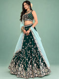 Charming Green Thread Work Silk Mehndi Wear Lehenga Choli