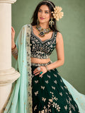 Charming Green Thread Work Silk Mehndi Wear Lehenga Choli