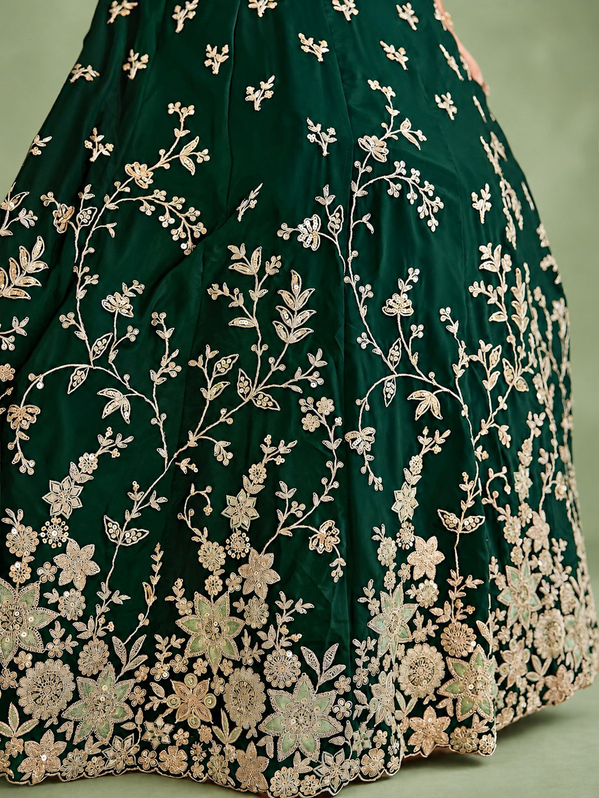 Charming Green Thread Work Silk Mehndi Wear Lehenga Choli
